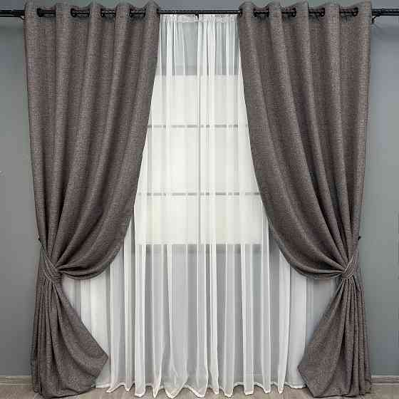 Комплект штор на люверсах VR-Textil Льон ELEMENTA № 1868ш Сірий 150х270см 2 шт (37-0272) Київ