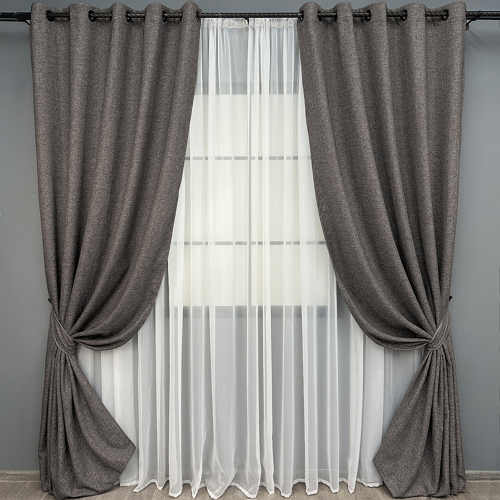 Комплект штор на люверсах VR-Textil Льон ELEMENTA № 1868ш Сірий 150х270см 2 шт (37-0272) Київ - фото 2