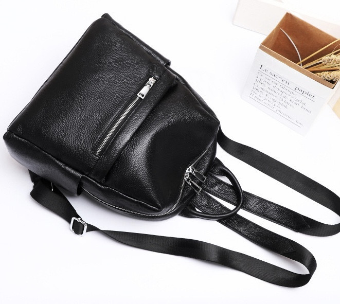 Чорна жіноча шкіряна сумка-рюкзак з відділами для гаджетів Київ - фото 3