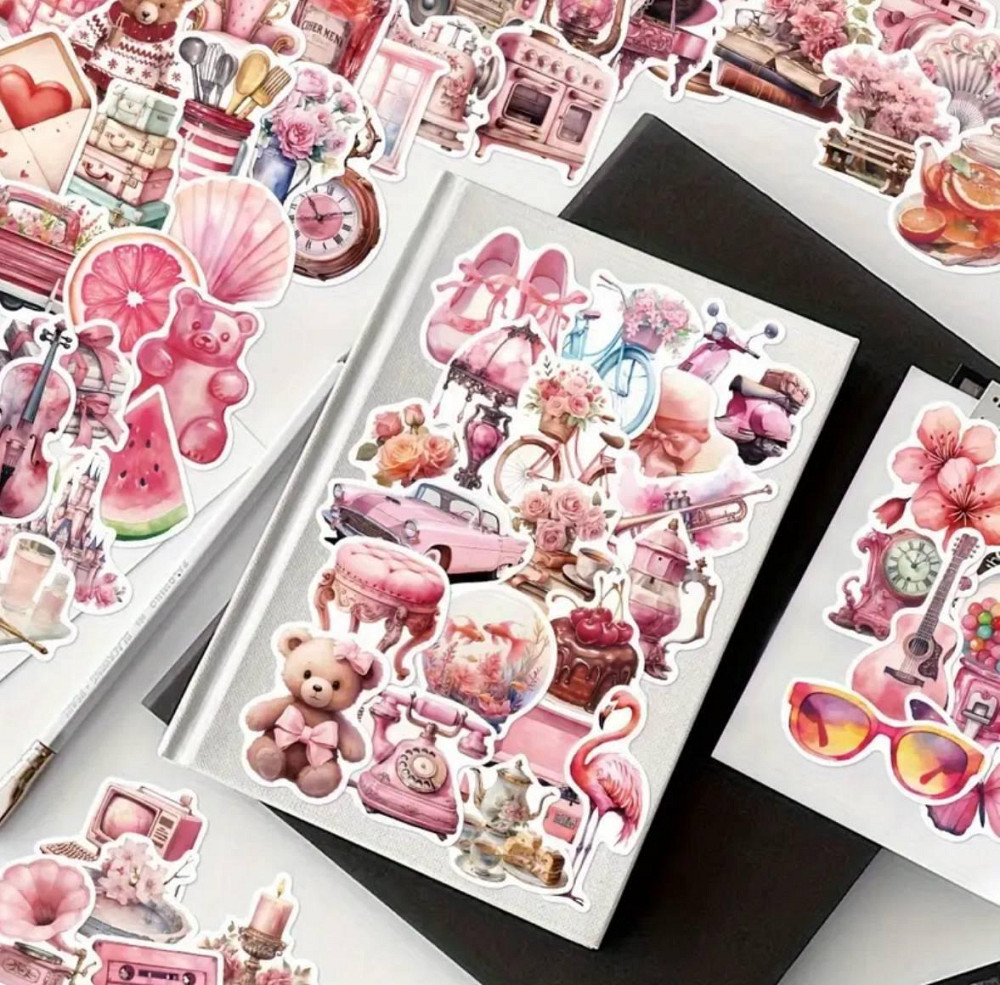Набір рожевих стікерів 60 шт естетика та вінтаж Київ - фото 3