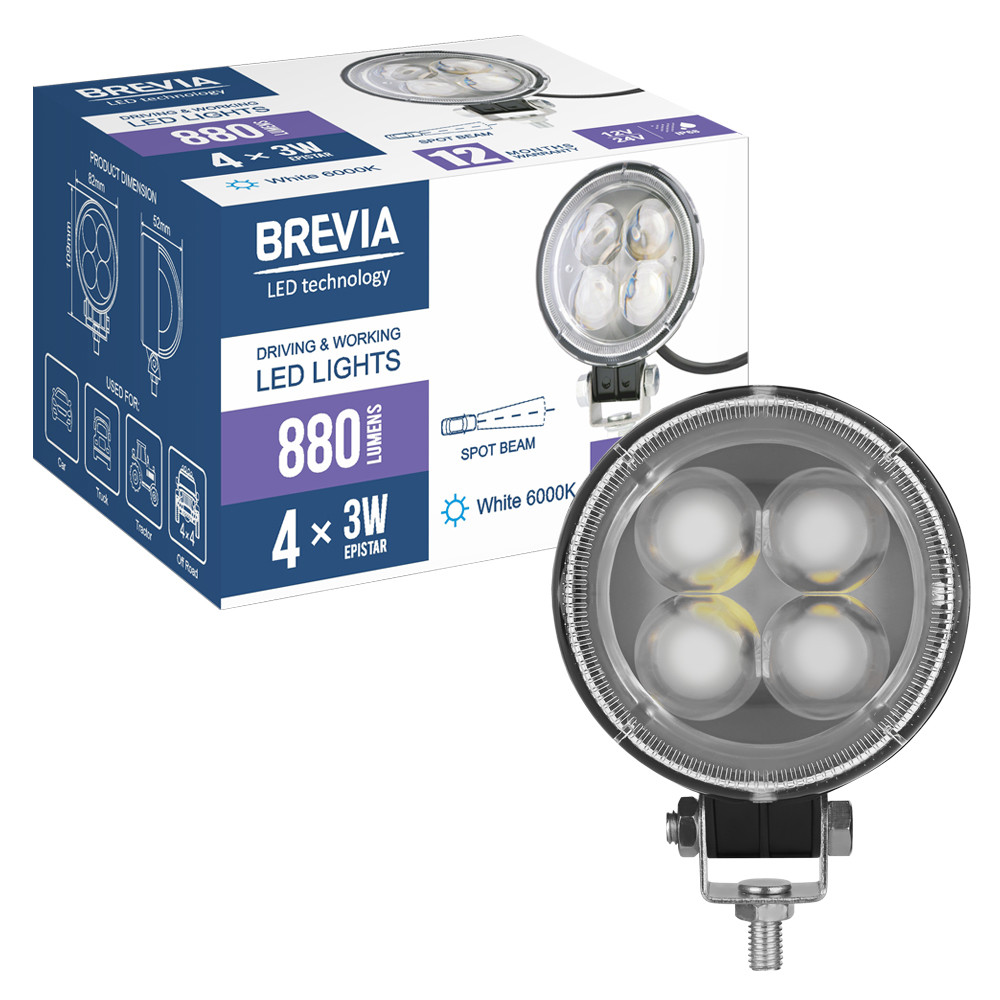 Фара светодиодная Brevia Epistar 4D Spot 10-30V, 12W (4x3W), 880Lm, 1шт (10602RLX1) Львов - изображение 8