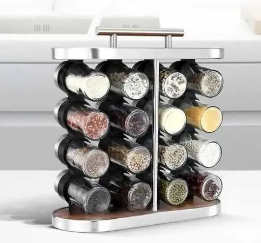 Карусель для специй набор для специй 16 емкостей Stainless steel and wood / органайзер для хранения специй Коломия - фото 1