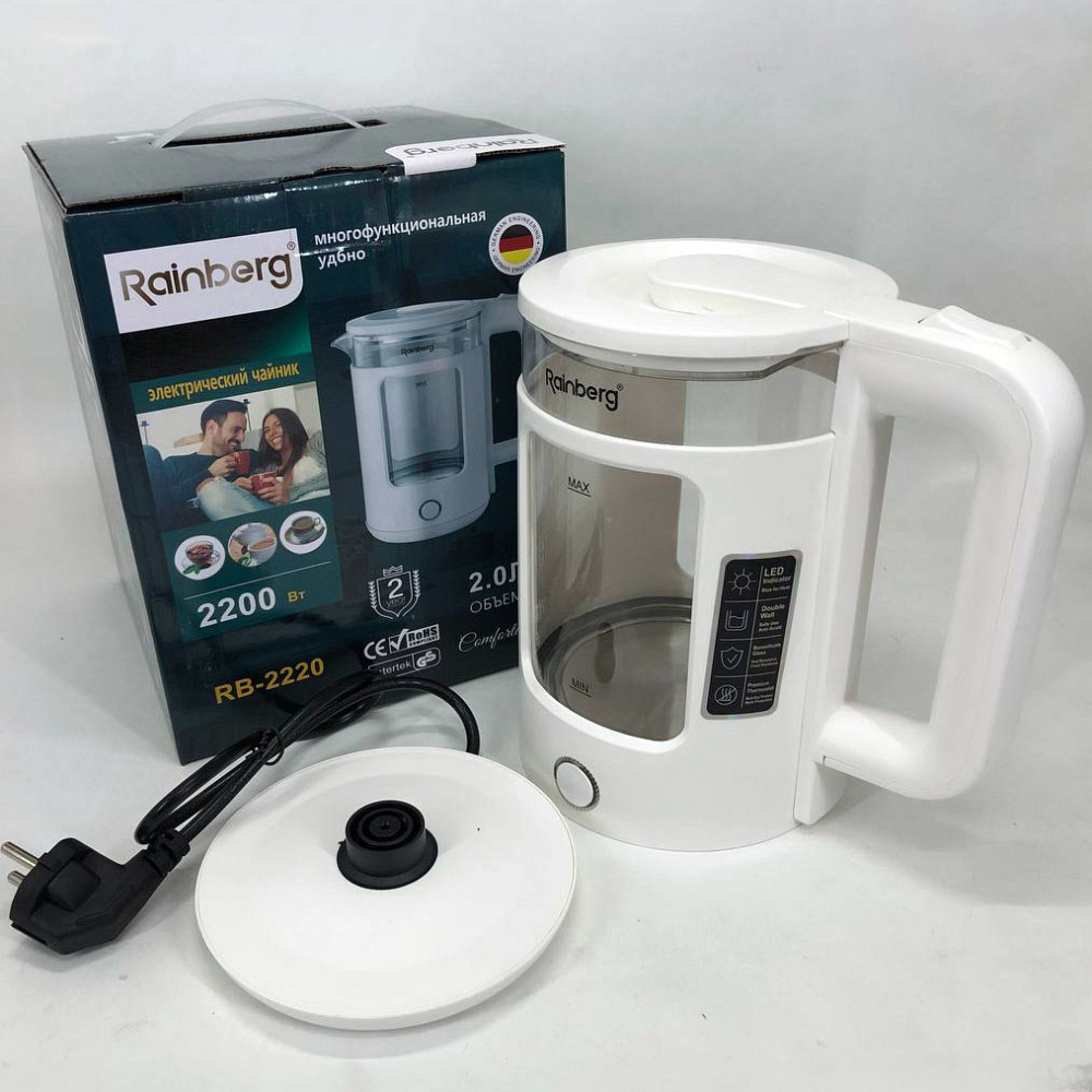 Потужний кухонний чайник Rainberg, Хороший електричний чайник скляний електричний QT-41 Львів - фото 8