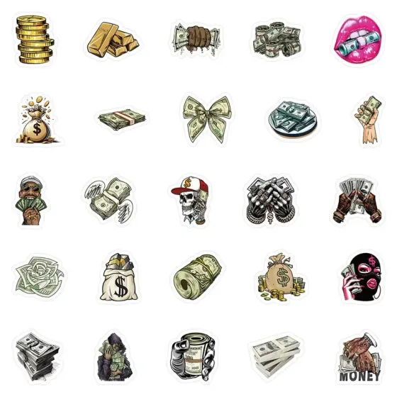 Набор стикеров «Мир денег» 54 шт – денежные наклейки для декора Киев