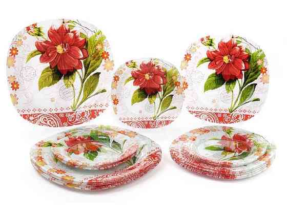 Тарілка скляна кругла 30см Жоржина 6шт 809-249 ТМ BONADI Київ