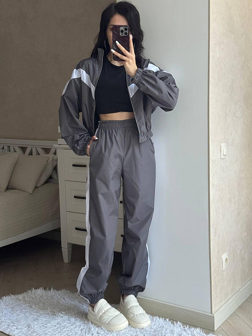 Женский плащевой костюм двойка: кофта и штаны в спортивном стиле плащевка эмми 46/48, Графит Одесса - изображение 3