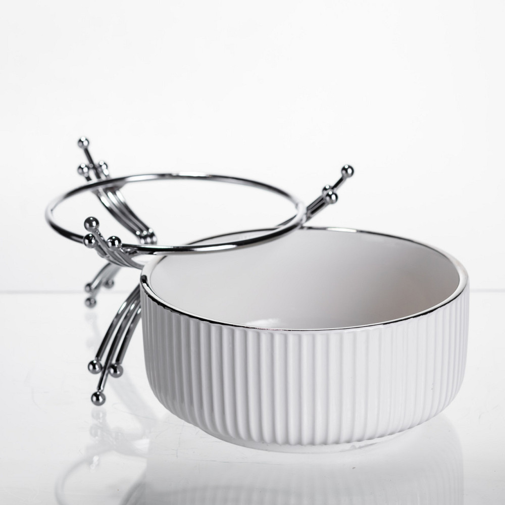 Yiwu Салатник порцеляновий на металевій підставці Ø16 (см) Срібло LB-1568S Коломия - фото 3