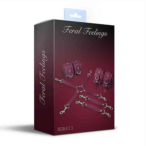 Набір для БДСМ 3 в 1 Feral Feelings BDSM Kit 3 Burgundy, burgundy, наручники, поножі, хрестовина Sex Aura Київ