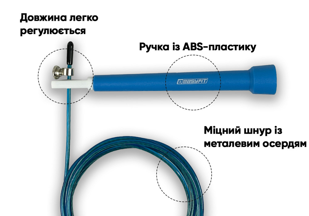 Швидкісна скакалка EasyFit Speed Cable Rope 3 м для схуднення, синя Коломия - фото 5