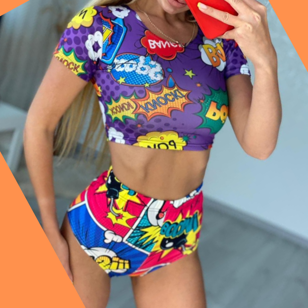 Жіночий костюм комплект пол денс одяг шорти з футболкою топ для pole dance fitness фіолетовий Одеса - фото 2