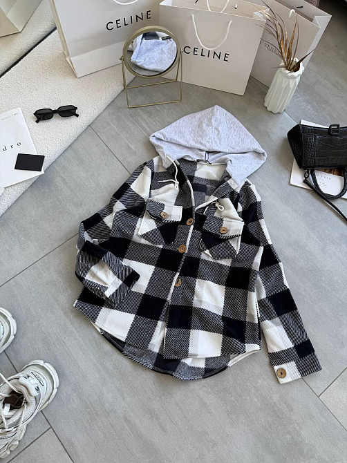 Женская теплая оверсайз рубашка с капюшоном турецкий двусторонний флис Полар Серый, 48/52 Одесса - изображение 6