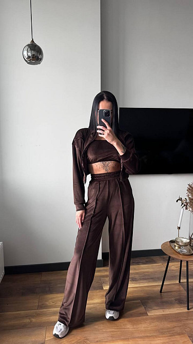 Женский плюшевый костюм тройка: кофта топ и штаны велюр Одесса - изображение 3