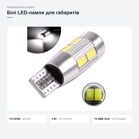 Білі LED-лампи для габаритів автомобіля, 2 шт. Київ