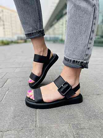 teona Босоніжки жіночі чорні TEONA 286 (5239) літні шкіряні / Стильні босоніжки на низькому ход Коломия