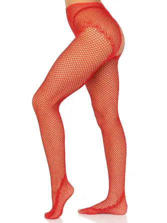 Панчохи Leg Avenue Crotchless Net Tights with Heart Backseam Red One Size Львов