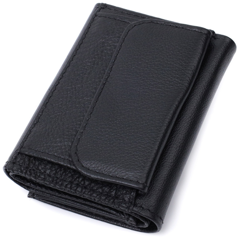 Зручний компактний гаманець з монетницею із натуральної шкіри ST Leather 22742 Чорний Київ - фото 10