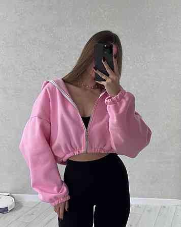 Жіноча стильна та тепла зіп-худі оверсайз тринитка на флісі Рожевий Одеса