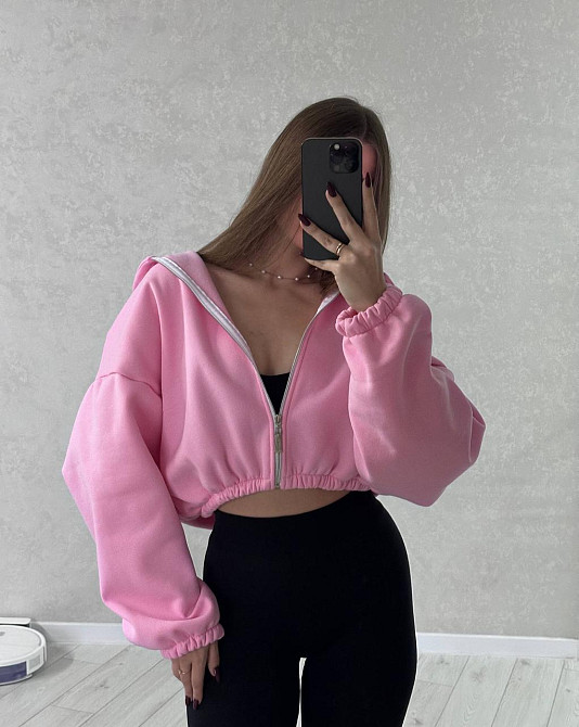 Жіноча стильна та тепла зіп-худі оверсайз тринитка на флісі Рожевий Одеса - фото 2