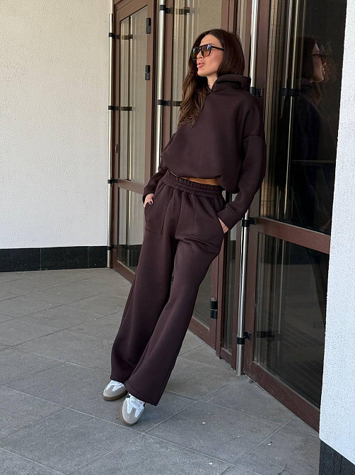 Базовий жіночий костюм з об’ємним худі Коричневий 48/52 Харків - фото 6