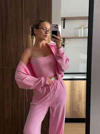 Жіночий прогулянковий костюм-двійка: кофта та штани двонитка LUX Рожевий, 42/44 Одеса