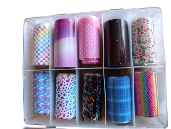 Фольга "лиття" для дизайну на нігтях у боксі, набір 10 шт. Київ