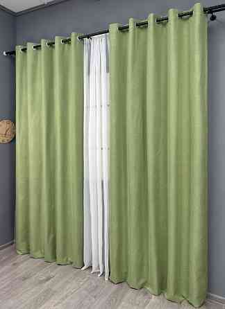 Комплект штор на люверсах VR-Textil Блэкаут двусторонний ASHEN NIGHT № 1841ш Оливковый 150х270 см 2 шт (37-0282) Киев