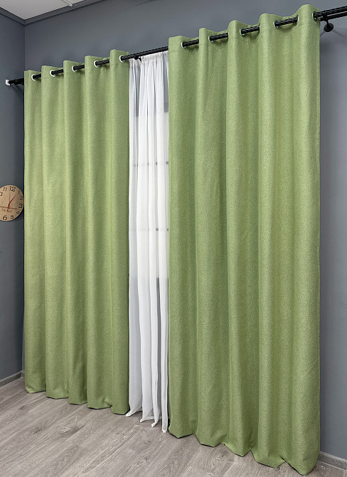 Комплект штор на люверсах VR-Textil Блэкаут двусторонний ASHEN NIGHT № 1841ш Оливковый 150х270 см 2 шт (37-0282) Киев - изображение 4