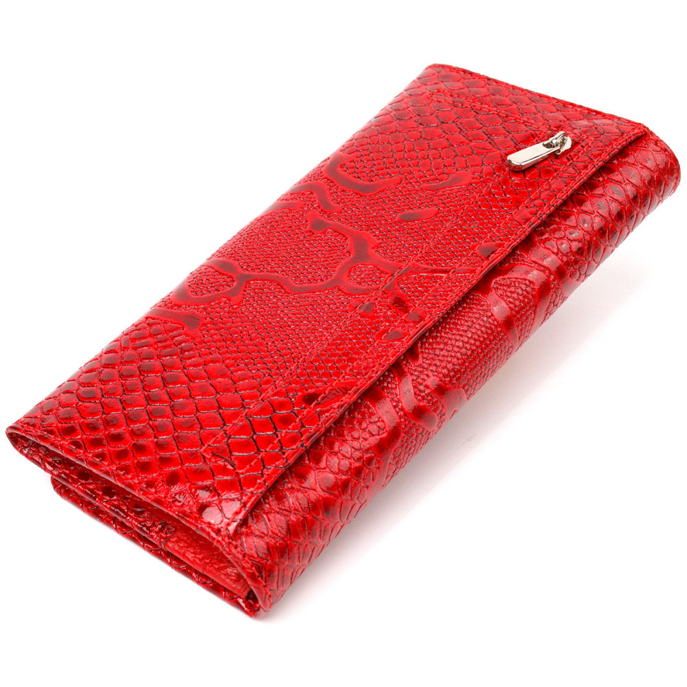 Яскравий лакований гаманець для жінок із натуральної фактурної шкіри Червоний (CANPELLINI) Київ - фото 6
