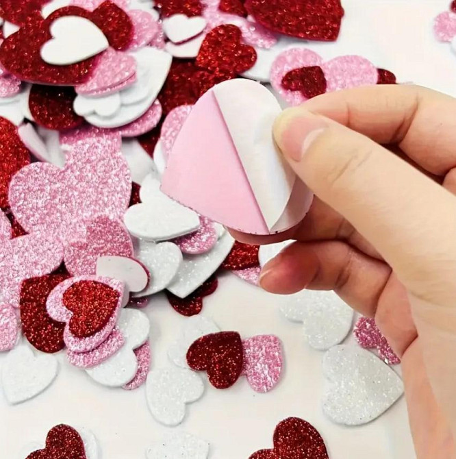 Наклейки в форме сердца, Самоклеящиеся наклейки сердца, Цветочные блестящие сердца, набор 50 штук. Киев - изображение 5