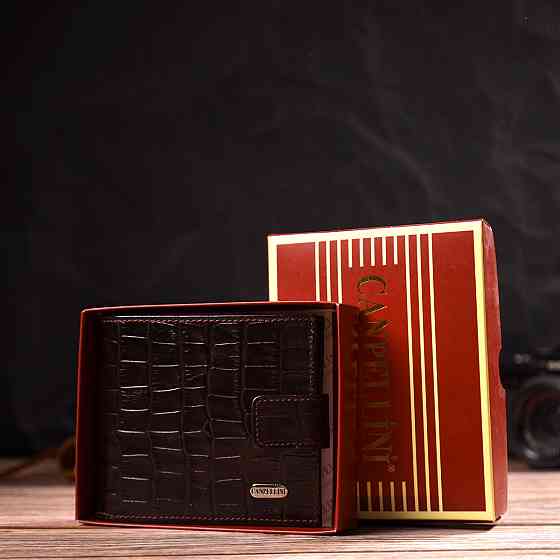 Гаманець для чоловіків горизонтального формату з натуральної шкіри з тисненням під крокодила Коричневий (CANPELLINI) Київ