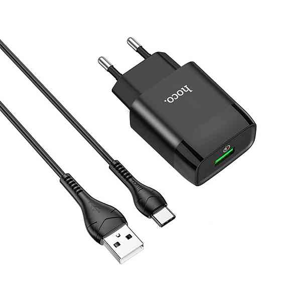 Мережевий зарядний пристрій HOCO C72Q Glorious single port QC3.0 charger set(Type-C)  Black Киев