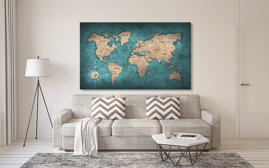 Картина полотно у вітальню / спальню   Мапа Світу    MLP_263 ( 60х30см ) 80x120 см Київ - фото 2