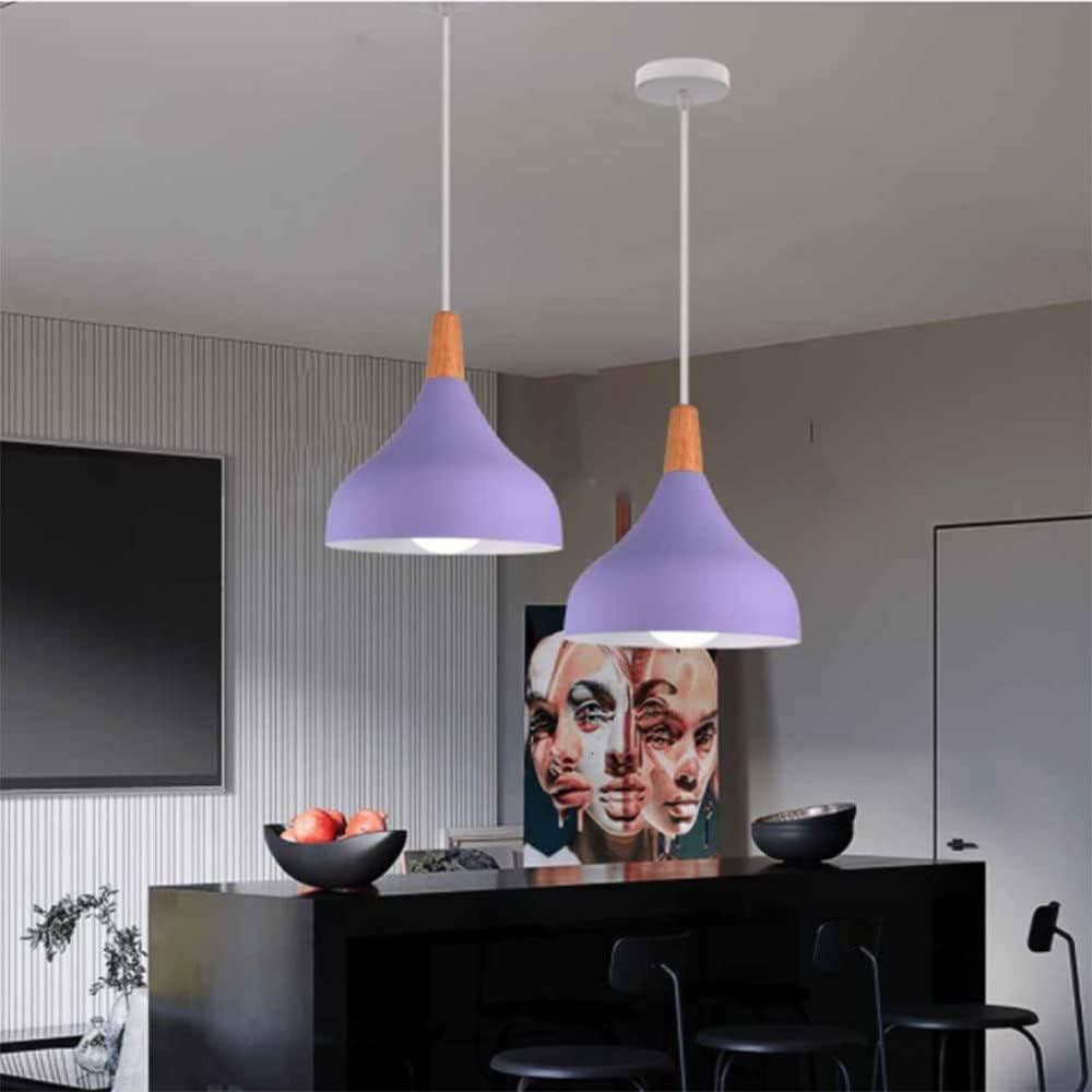 Підвісна лампа COSFEEL E27, фіолетова, ретро, скандинавський стиль, метал+дерево, для кухні, спальні світильник Київ - фото 3