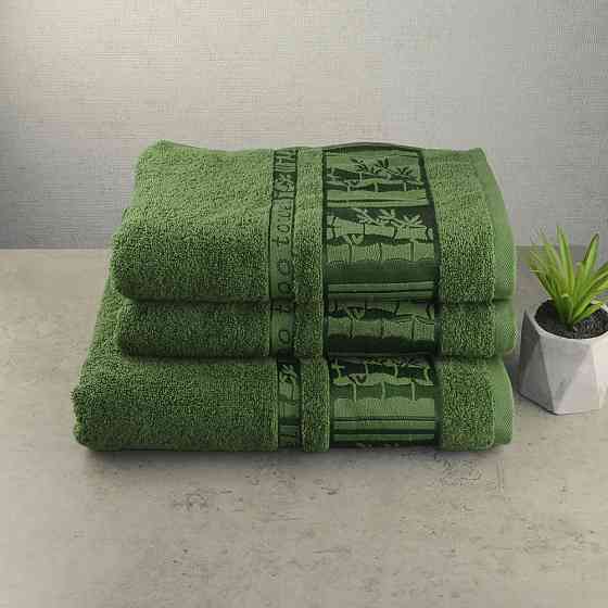 Набір махрових рушників 3шт GM Textile 50х90см, 50х90см, 70х140см BambooN 450г / м2 (Зелений) Суми