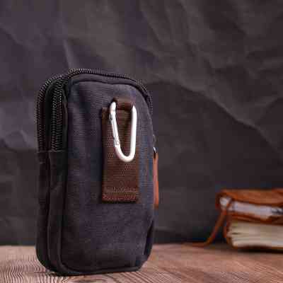 Сумка Vintage Чохол на пояс з металевим карабіном з текстилю Чорна (22223) Вінниця