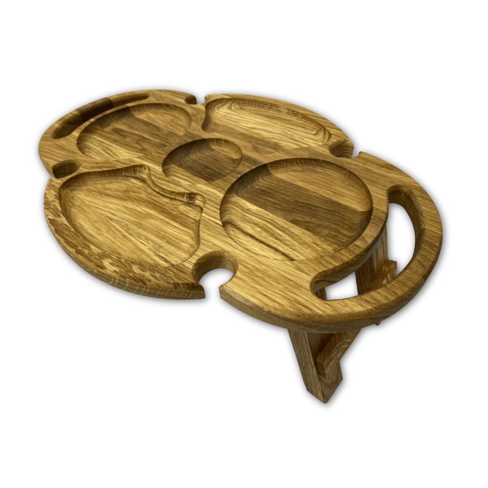 Винный столик из ясеня, поднос складной овальный поднос 44×30см с ножками и держателями для 4 бокалов Каменец-Подольский - изображение 6