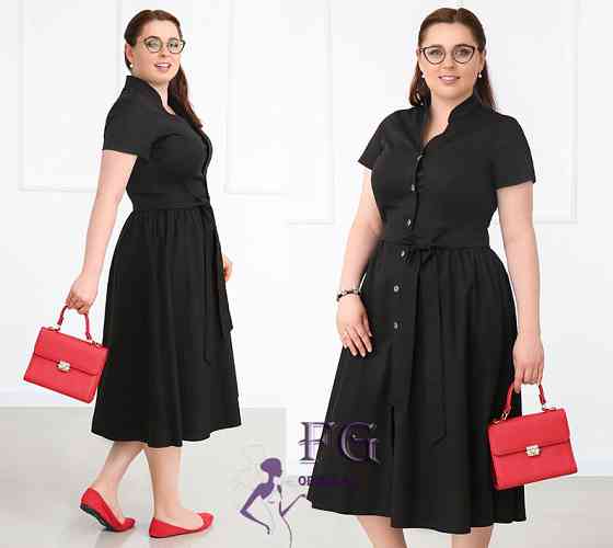 Довга котонова сукня на гудзиках "Lesley" оптом | Батал Чорний, 50-52 Київ