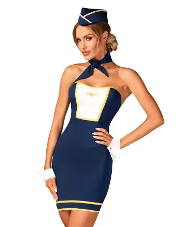 Еротичний костюм стюардеси Obsessive Stewardess uniform M/L, blue, сукня, пілотка, шарф, манжети Львів