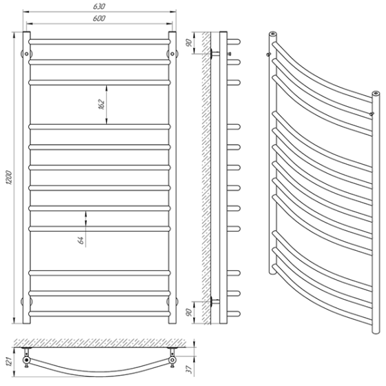 Водяна сушарка для рушників Laris Класик П12 600x1200 Київ