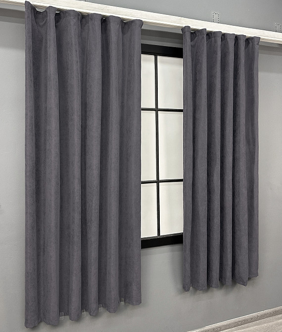 Комплект коротких штор VR-Textil Мікровелюр Petek YL № 1706ш Графітовий 130х170 см 2 шт (35-0377) Київ - фото 3