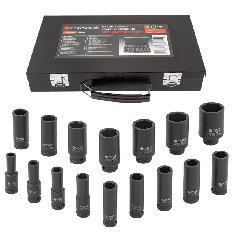 Набір головок ударних глибоких 16пр. 1/2" 6-гранні (10, 12-19, 21, 22, 24, 27, 30, 32, 36мм) в кейсі Одеса - фото 1