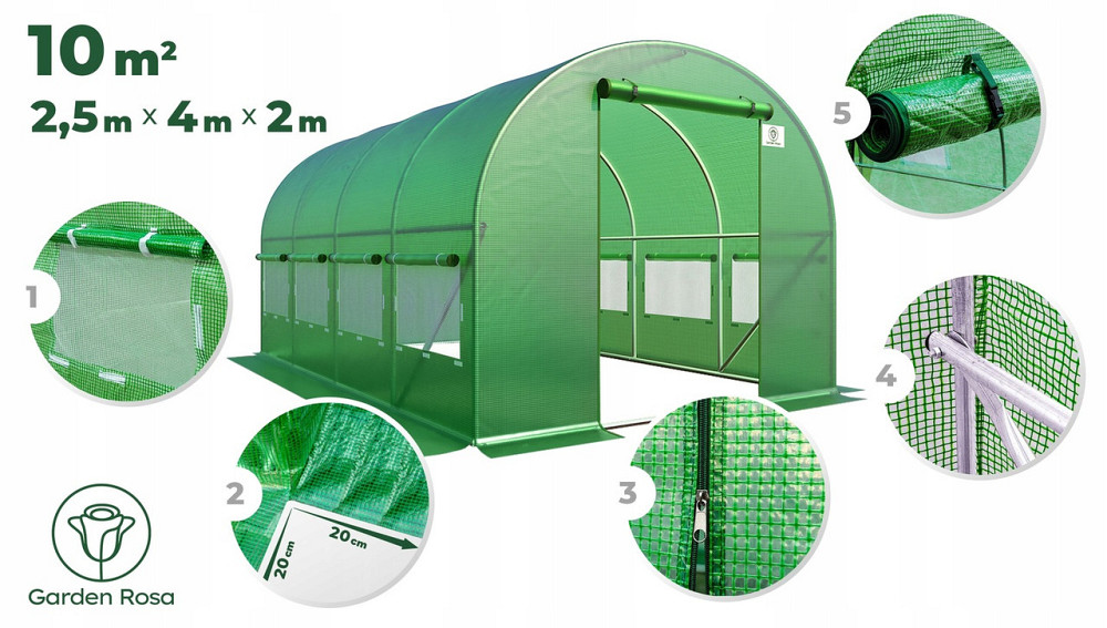 Теплиця, парник 10 м² (400 x 250 х 200см) Garden Rosa Польща Київ - фото 8