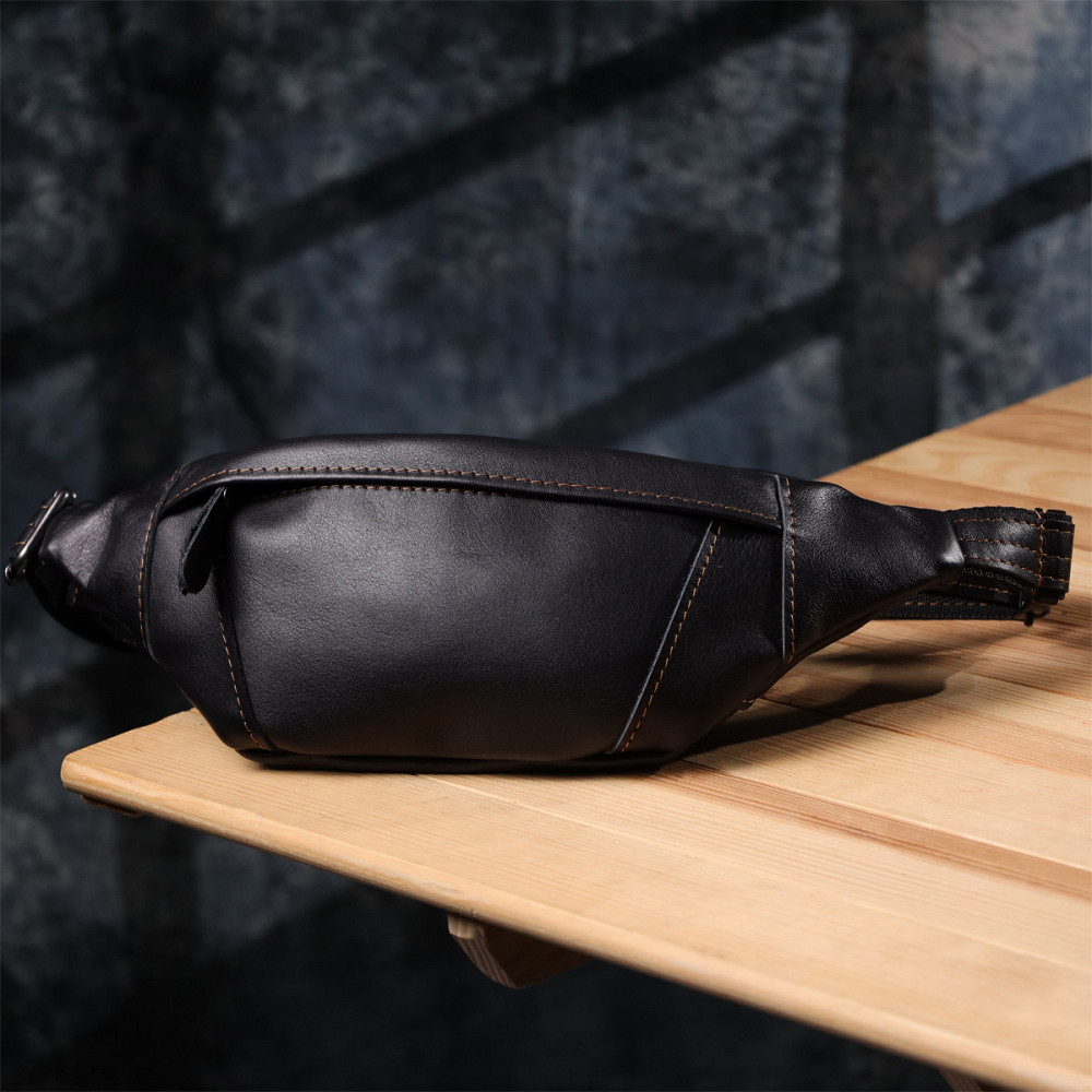 Чоловіча сумка-бананка з натуральної гладкої шкіри Shvigel 23125 Чорний Київ - фото 1