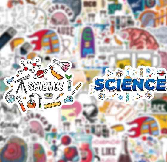 Набір наліпок Наука 50 шт, вінілові стікери Science для ноутбука, телефону, планшета, водостійкі наклейки для дітей та підлітків Київ