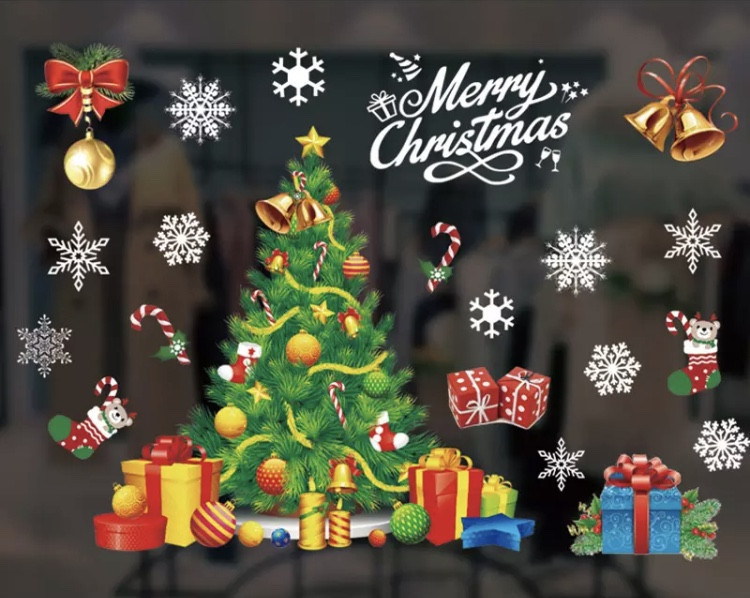 Новогодняя силиконовая наклейка на окна 