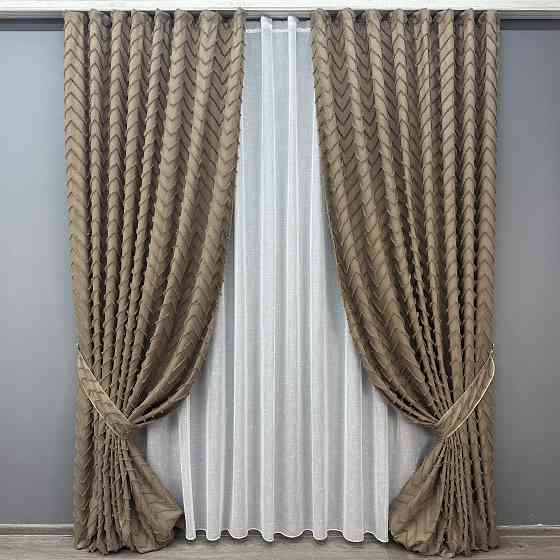 Комплект штор VR-Textil Льон Букле № 1808ш Какао 100х290 см 2 шт (31-853) Київ