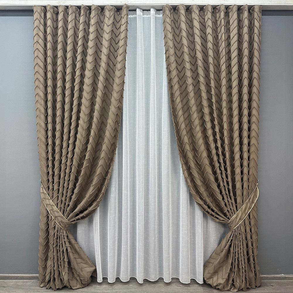 Комплект штор VR-Textil Льон Букле № 1808ш Какао 100х290 см 2 шт (31-853) Київ - фото 2