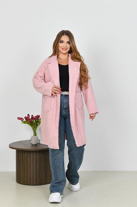 Жіноче стильне пальто з кишенями баранець на флісі Рожевий, 42/44 Одеса - фото 4