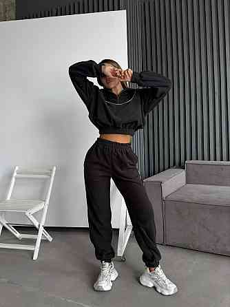 Женский теплый прогулочный костюм двойка: кофта и брюки из двухстороннего флиса Графит, 48/50 Одесса