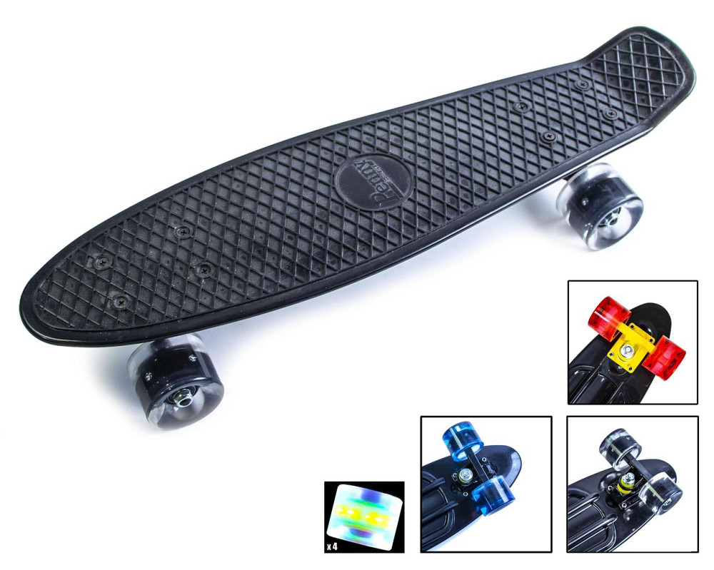 Набір скейтборд Penny Board. BLACK + захисне екіпірування. Колеса світяться під час катання! Одеса - фото 2